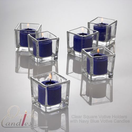 36 Navy Blue Votive Candles & 36 Square Glass Holders eBay